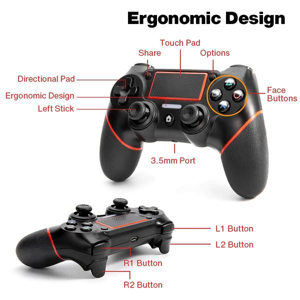 Replacement for PS4 Controller,Programmable Function with 6-axis Gyro Sensor Non-Slip Joystick Dual Vibration,Audio Function with 3.5mm Jack a