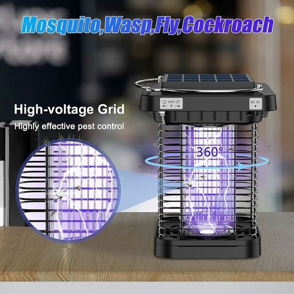 Insect Killer, Solar Charged Electric Mosquito Trap UV Mosquito Trap for Bedroom Dorm Garden Camping