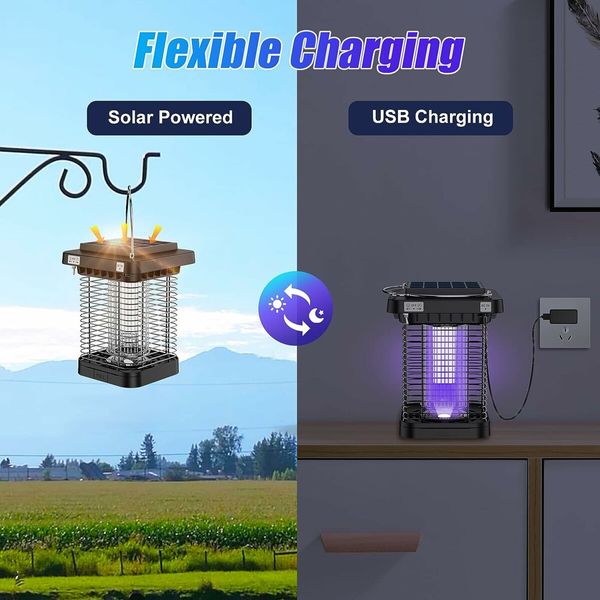 Insect Killer, Solar Charged Electric Mosquito Trap UV Mosquito Trap for Bedroom Dorm Garden Camping