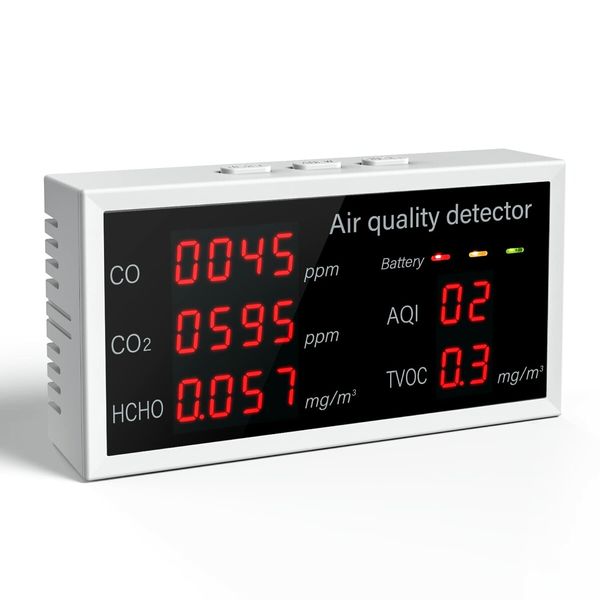 Air Quality Monitor, 5 in 1 Multifunctional CO2 Detector Carbon Dioxide Monitor  for Indoor Home Office