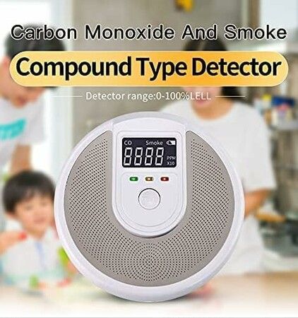 Carbon Monoxide Detector, Carbon Monoxide and Smoke Detector with LCD Display and Voice Warning Alarm