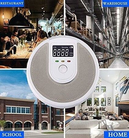 Carbon Monoxide Detector, Carbon Monoxide and Smoke Detector with LCD Display and Voice Warning Alarm