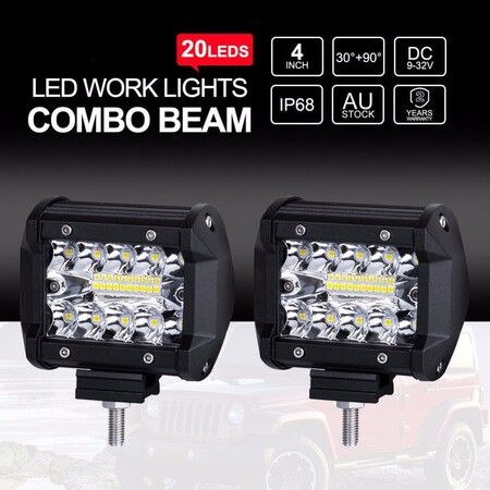 2PC 4Inch Triple Row Led Light Bar, 60W Flood Spot Combo 6000LM Work Light for Trucks ATV UTV Motorcycle Car