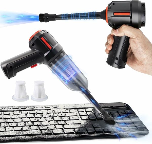 Compressed Air Duster and Mini Vacuum Keyboard Cleaner, Cordless Blower Computer, Car Cleaning Kit