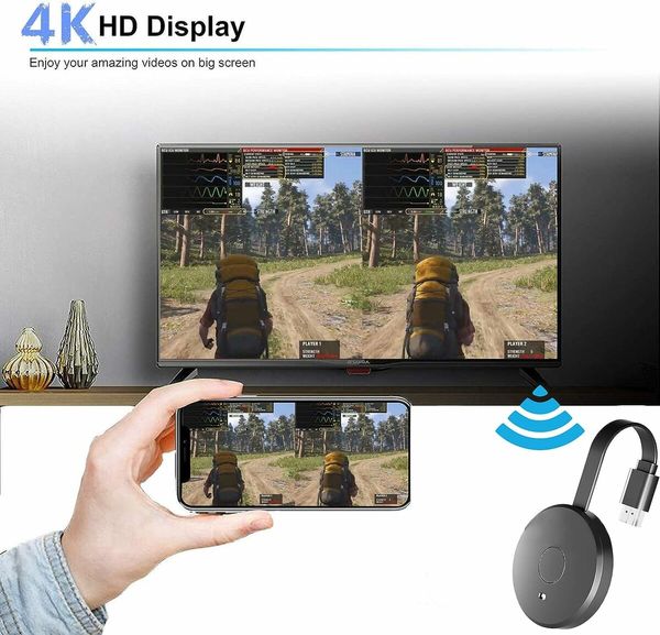 4K WiFi Display Dongle, 2.4G/5G Wireless HDMI Adapter Transfer Video Image Files from Your Smartphone to a Compatible iOS/Android/Windows/Projector/TV