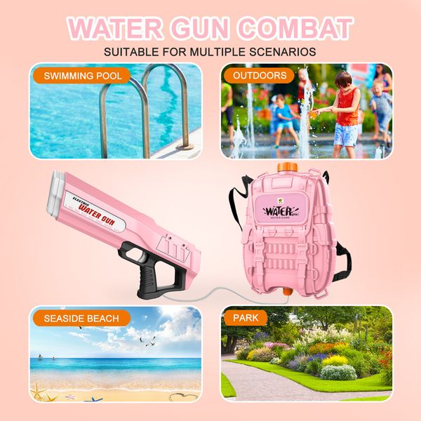 Electric Water Soaker Gun Automatic Squirt Toy Pool Party Beach Outdoor High Capacity 2500ML for Kid Adult Pink