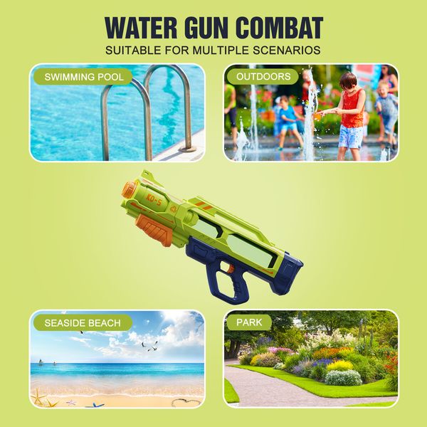 Electric Water Gun Soaker Squirt High Capacity 1100ml Automatic Gift for Kid Adults Pool Party Beach Outdoor Green