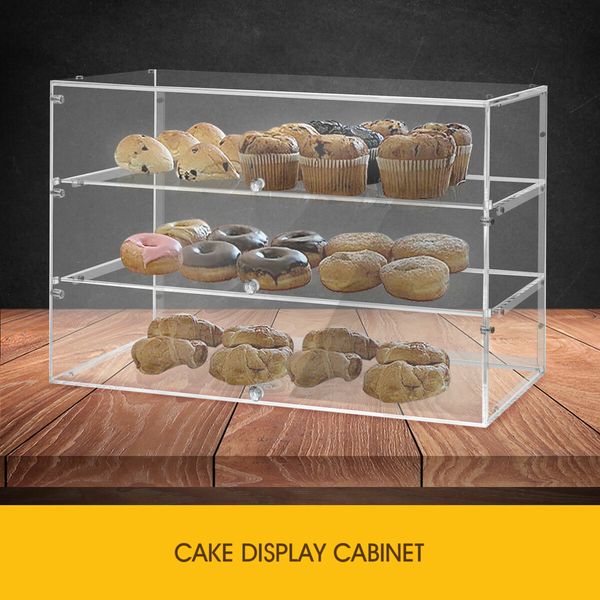 Cupcake Display Cabinet Acrylic Cake Bakery Shelf Unit Case 3 Tier Stand Model Donut Muffin Pastry Toy Showcase Retail Countertop Clear 5mm