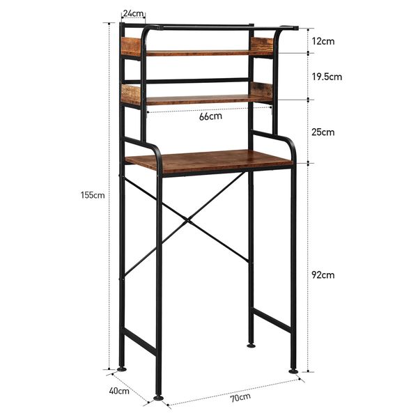 3-Tier Over Toilet Shelf Rack Freestanding Bathroom Organiser Washer Dryer Laundry Storage Shelves Unit Washing Machine Airing Space Saver