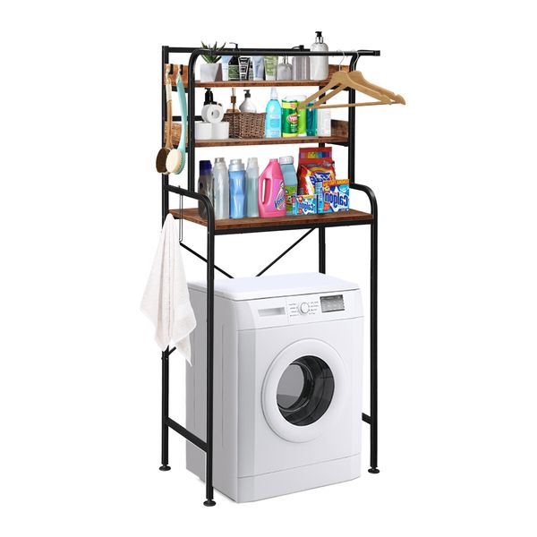 3-Tier Over Toilet Shelf Rack Freestanding Bathroom Organiser Washer Dryer Laundry Storage Shelves Unit Washing Machine Airing Space Saver