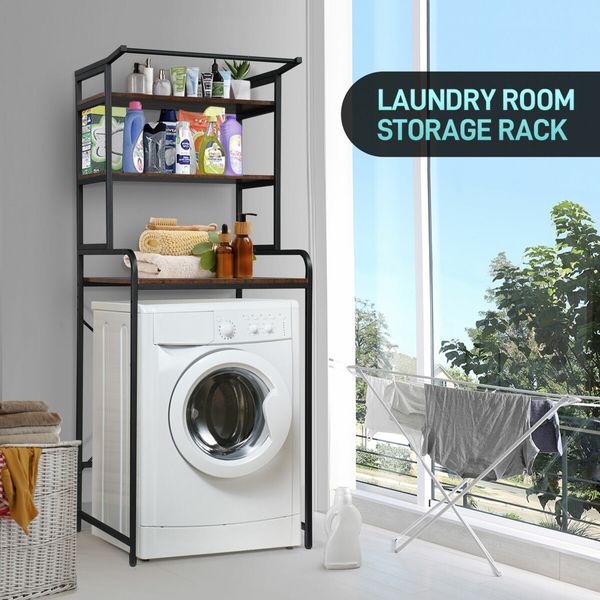 Over Toilet Shelf Rack Bathroom Organiser 3 Tier Freestanding Storage Shelves Unit Laundry Towel Washing Machine Heavy Duty Airing Shelving