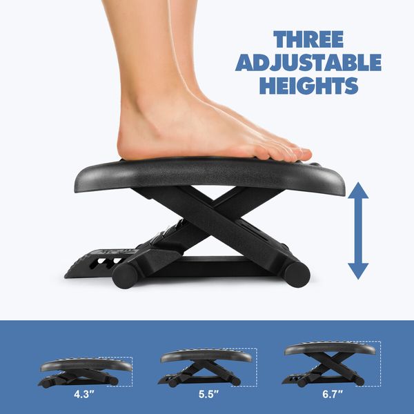 Foot Rest Stool Under Desk Adjustable Height Angle Office Computer Ergonomic Footrest Black Portable