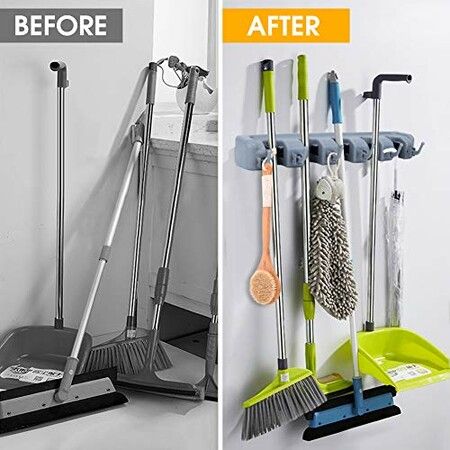 Broom Holder Wall Mount Wall Mount laundry room organization and storage for Garden Tools, Kitchen, Garage and Laundry