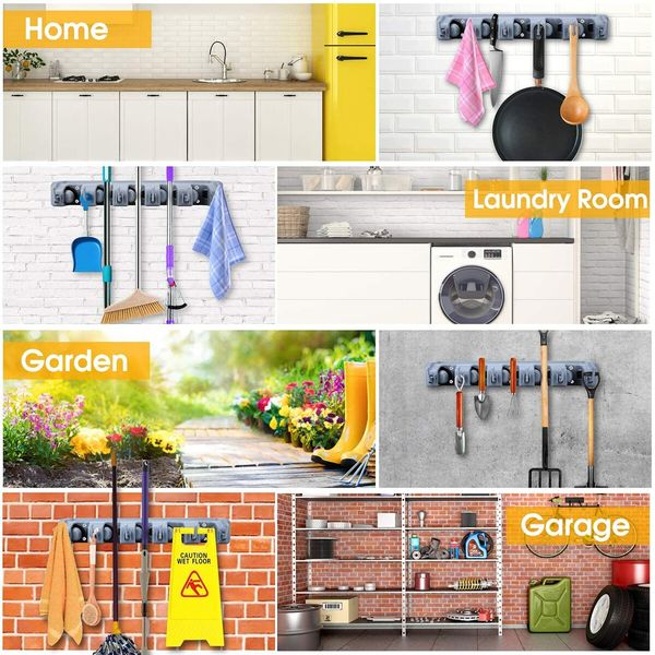 Broom Holder Wall Mount Wall Mount laundry room organization and storage for Garden Tools, Kitchen, Garage and Laundry