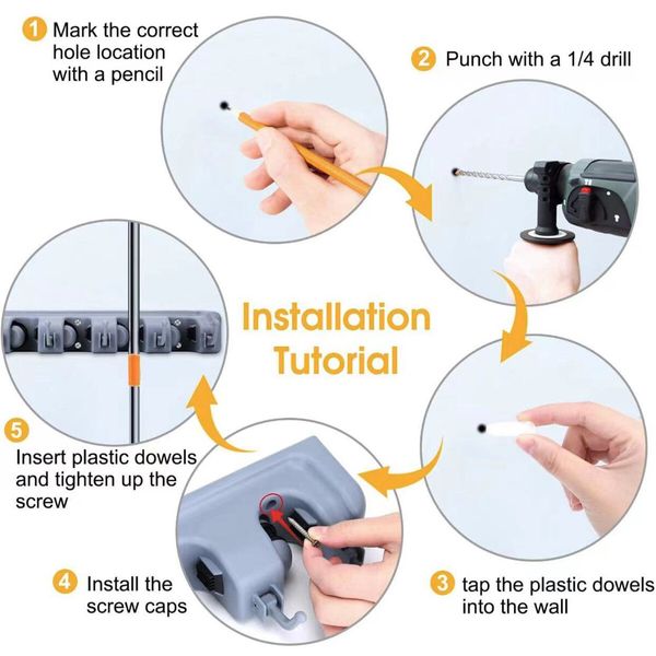 Broom Holder Wall Mount Wall Mount laundry room organization and storage for Garden Tools, Kitchen, Garage and Laundry