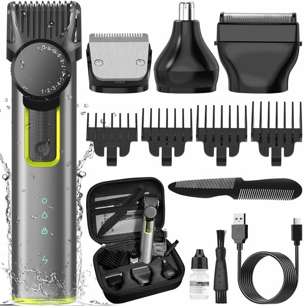 4 in 1 Adjustable Beard Trimmer for Men Cordless Hair Mustache Trimmer with Precision Dial Waterproof Hair Clipper Shaver Grooming