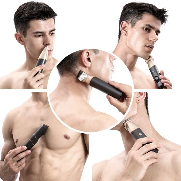 Mens Beard Trimmer 5 in 1 Cordless Hair Trimmer Kit Waterproof Electric Nose Hair Trimmer Body Shaver Grooming Kit LED Display