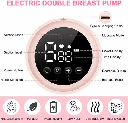 Double Electric Breast Pump with Massage Function, Breastfeeding Pump with 2 Modes and 9 Levels