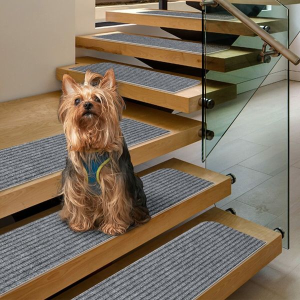 3pcs 76x20cm Non-Slip PVC Carpet Stair Treads for Wooden Steps Non-Skid Safety Rug Slip Resistant  Kids Elders and Pets with Reusable Adhesive