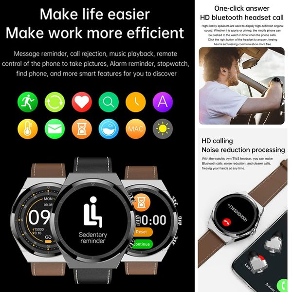 2 in 1 Smart Watch with Earbuds 1.28" Watch TWS HiFi Stereo Wireless Headset Combo Bluetooth Phone Call for Android iOS (Silver)