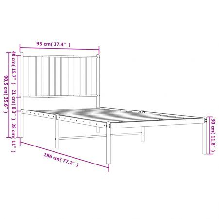 Metal Bed Frame with Headboard Black 92x187 cm Single