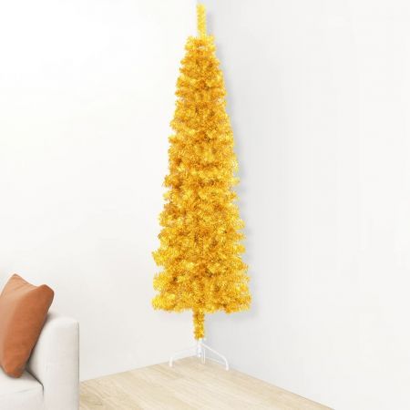 Slim Artificial Half Christmas Tree with Stand Gold 240 cm