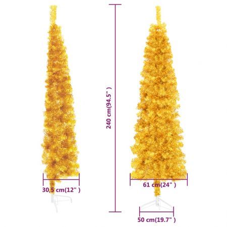 Slim Artificial Half Christmas Tree with Stand Gold 240 cm