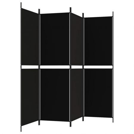 4-Panel Room Divider Black 200x180 cm Fabric