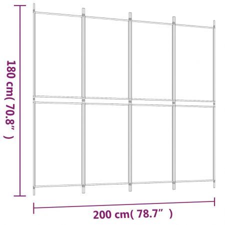 4-Panel Room Divider Black 200x180 cm Fabric