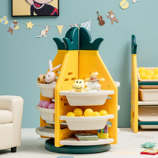 360 degree Revolving Pineapple Shelf with Plastic Bins for Kids