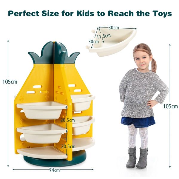 360 degree Revolving Pineapple Shelf with Plastic Bins for Kids