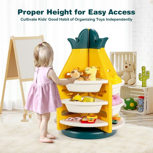 360 degree Revolving Pineapple Shelf with Plastic Bins for Kids