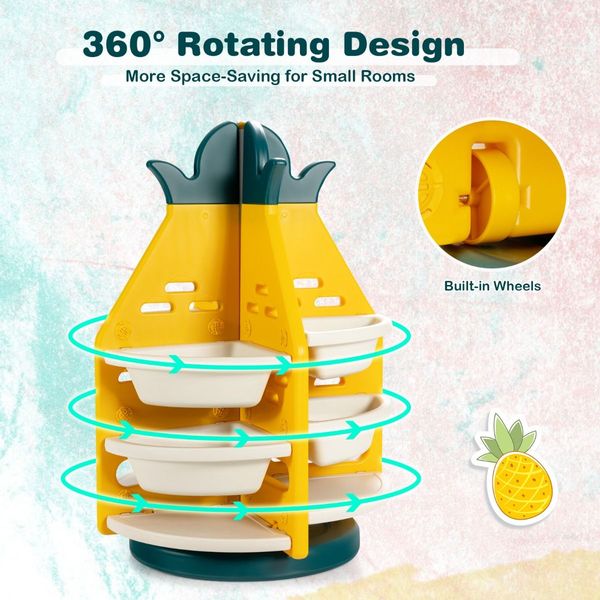 360 degree Revolving Pineapple Shelf with Plastic Bins for Kids