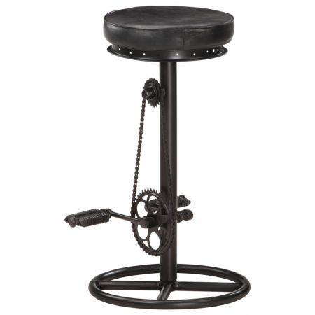 Bar Stools 2 pcs Black Real Goat Leather