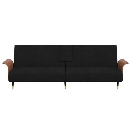 Sofa Bed with Cup Holders Black Velvet