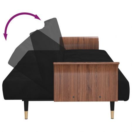 Sofa Bed with Cup Holders Black Velvet