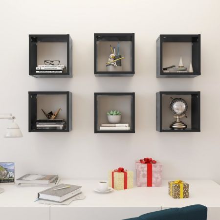 Wall Cube Shelves 6 pcs Grey 26x15x26 cm