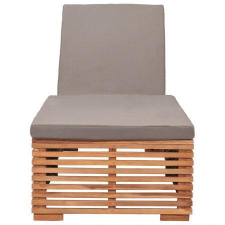 Sun Lounger with Dark Grey Cushion Solid Teak Wood