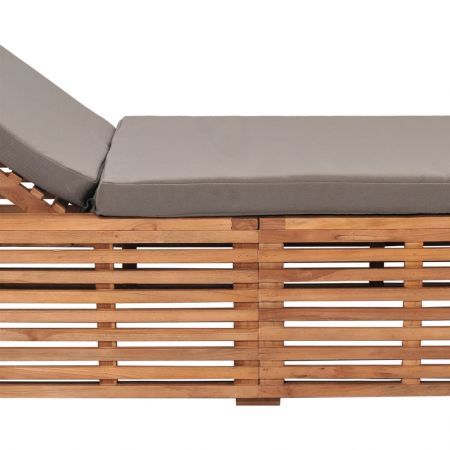 Sun Lounger with Dark Grey Cushion Solid Teak Wood