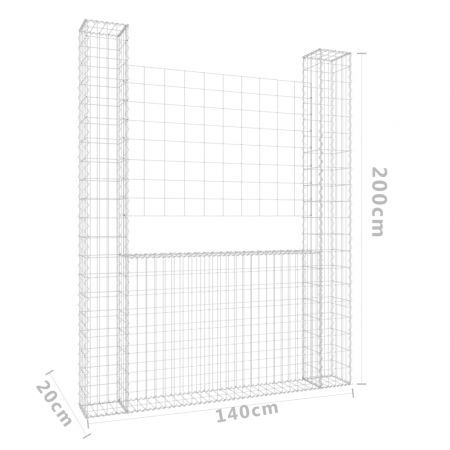 U-shape Gabion Basket with 2 Posts Iron 140x20x200 cm