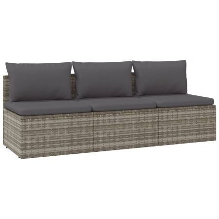 3-Seater Garden Sofa with Cushions Grey Poly Rattan