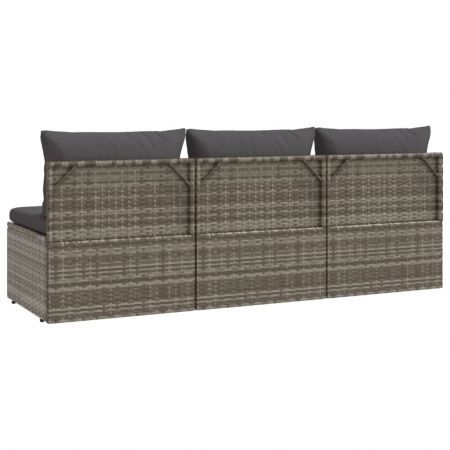 3-Seater Garden Sofa with Cushions Grey Poly Rattan