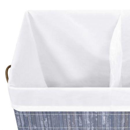 Bamboo Laundry Basket with 2 Sections Grey 100 L