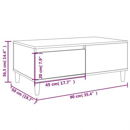 Coffee Table High Gloss White 90x50x36.5 cm Engineered Wood