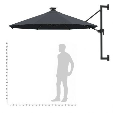 Wall-mounted Parasol with LEDs and Metal Pole 300 cm Anthracite