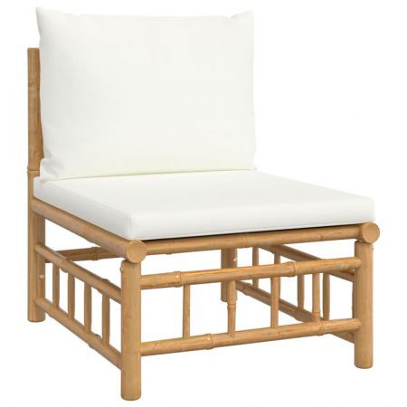 3 Piece Garden Lounge Set with Cream White Cushions Bamboo