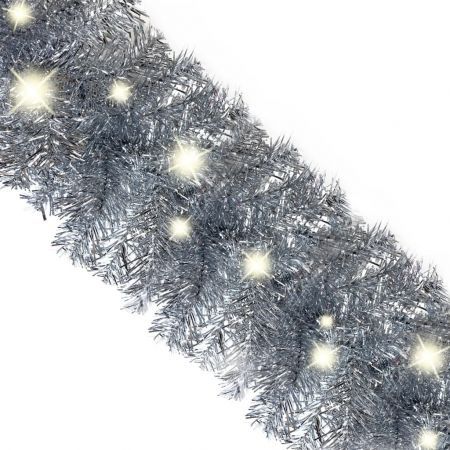 Christmas Garland with LED Lights 10 m Silver