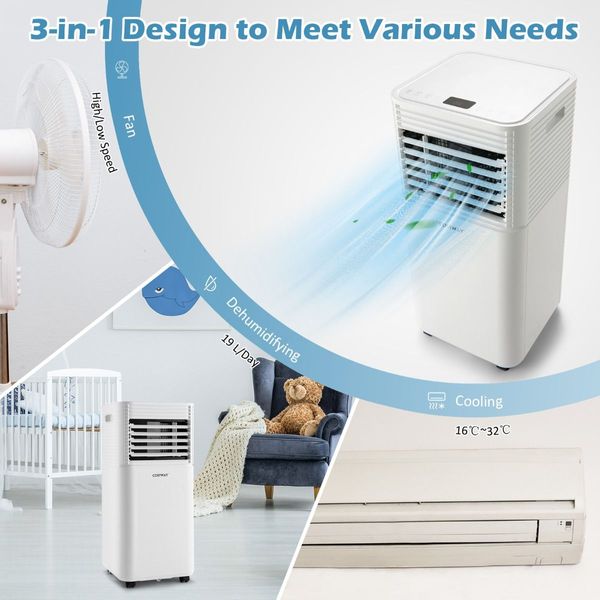 7000 BTU/2050W Portable Air Conditioner with 2 Fan Speeds & 4 Casters