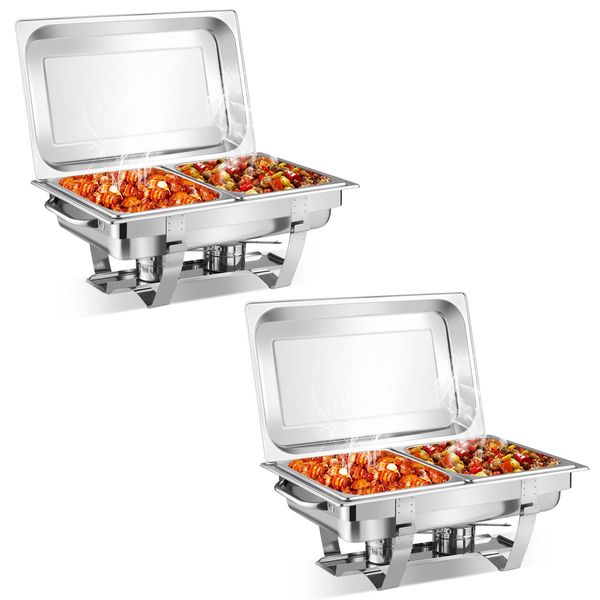 2 Pieces 9L Chafing Dish with 4 Food Pans and Fuel Holders