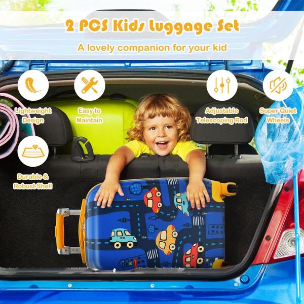 2 Pieces Kids Luggage Set with Wheels for Children